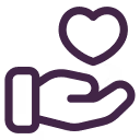 Outlined hand holding a heart shape above it, symbolizing care or love.