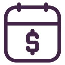 Icon of a calendar with a dollar sign in the center.