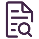 Icon of a document with lines and a magnifying glass in front.