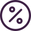 Purple circle enclosing a diagonal percentage symbol with two dots.