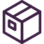 Simple icon of a cardboard box with a taped top and a label on the side.