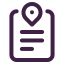 Icon showing a clipboard with location pin and lines representing text for order tracking.