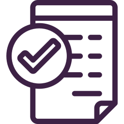 Icon of a document with a checkmark symbol inside a circle overlapping it.