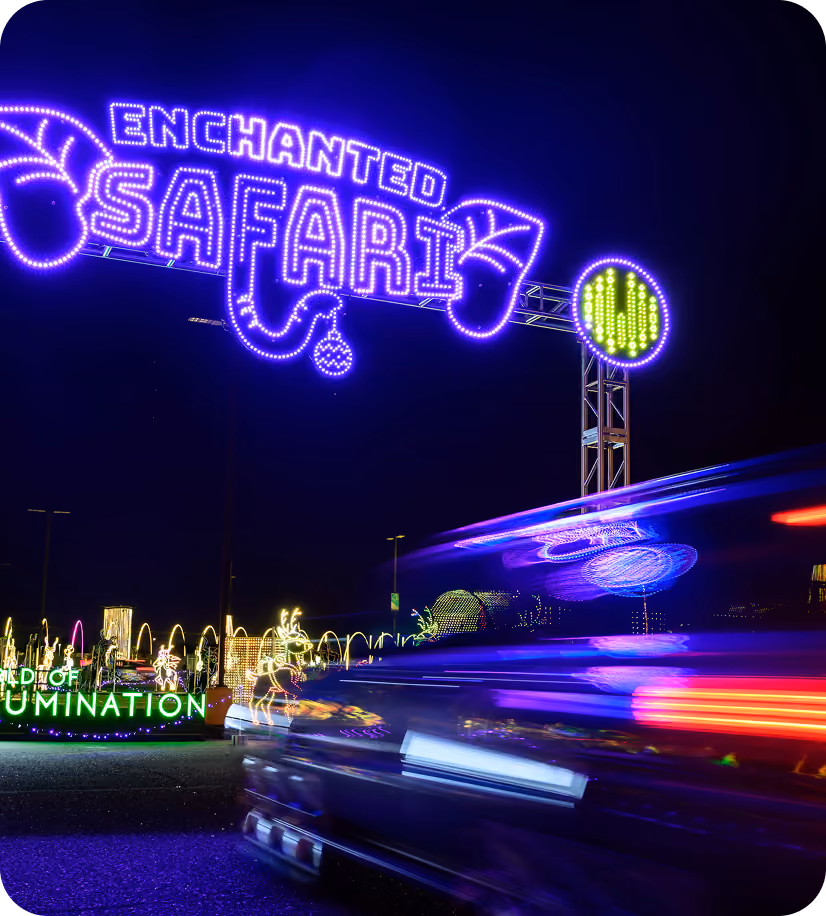 Illuminated Enchanted Safari entrance sign