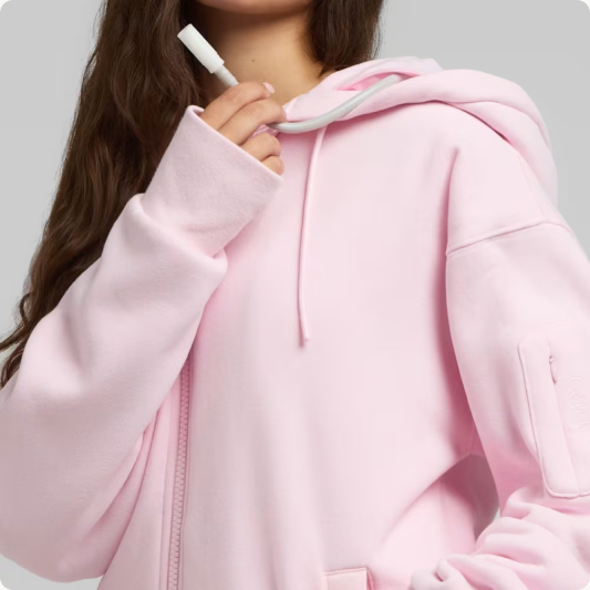 Zip sleeve pocket on the Powder Pink Inflate Zip Hoodie