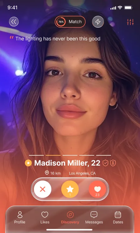 Dating app profile of Savanna Hall, 19, with photo, location, and interaction buttons on screen.