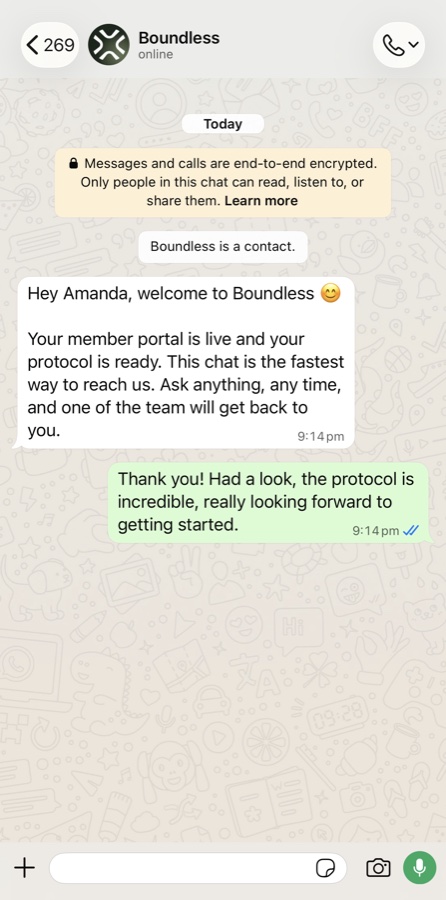 Example of Boundless expert messaging support