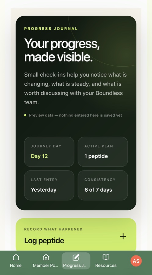 Boundless member progress journal screen