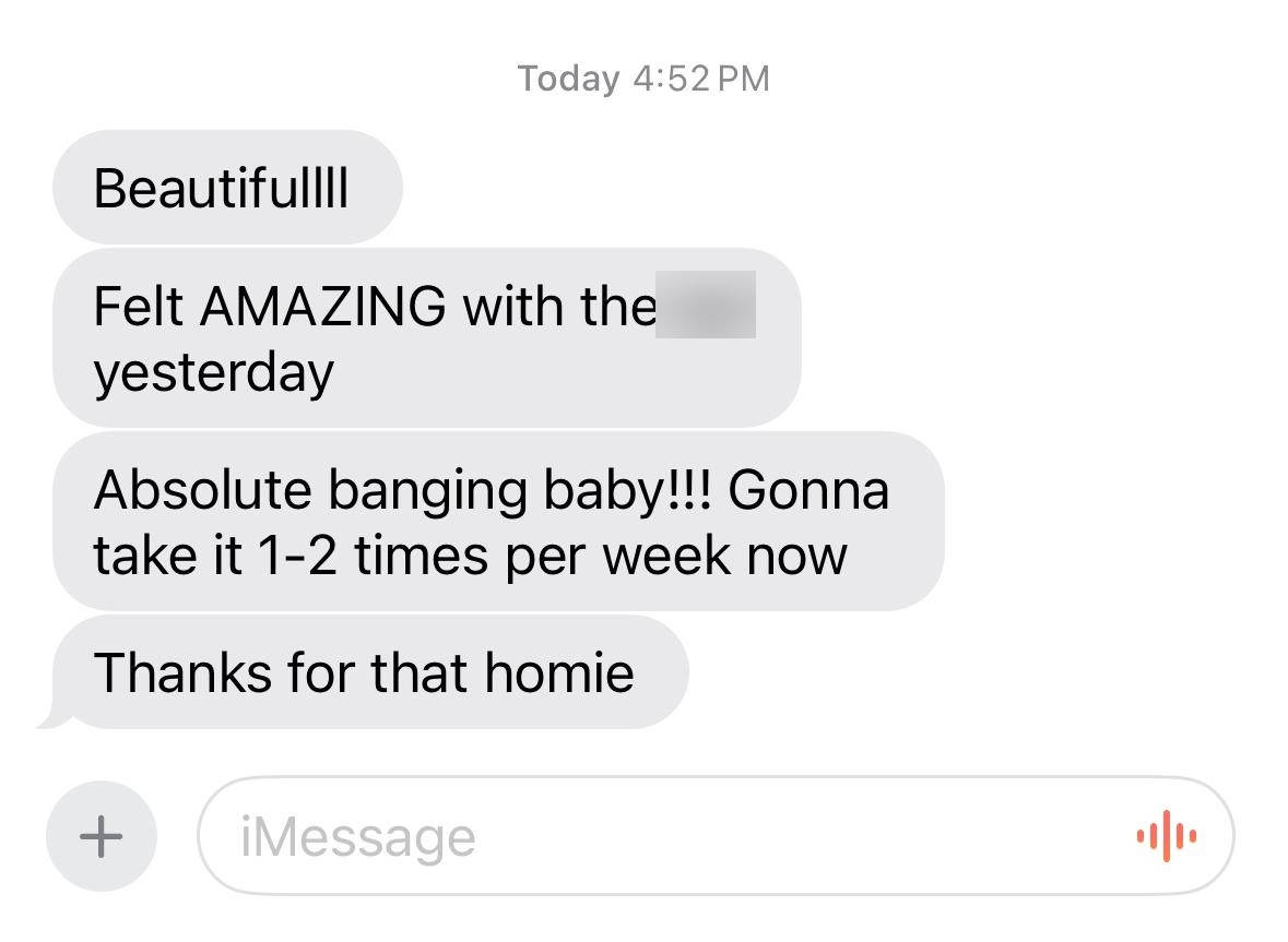 A customer thanks Liam after feeling great