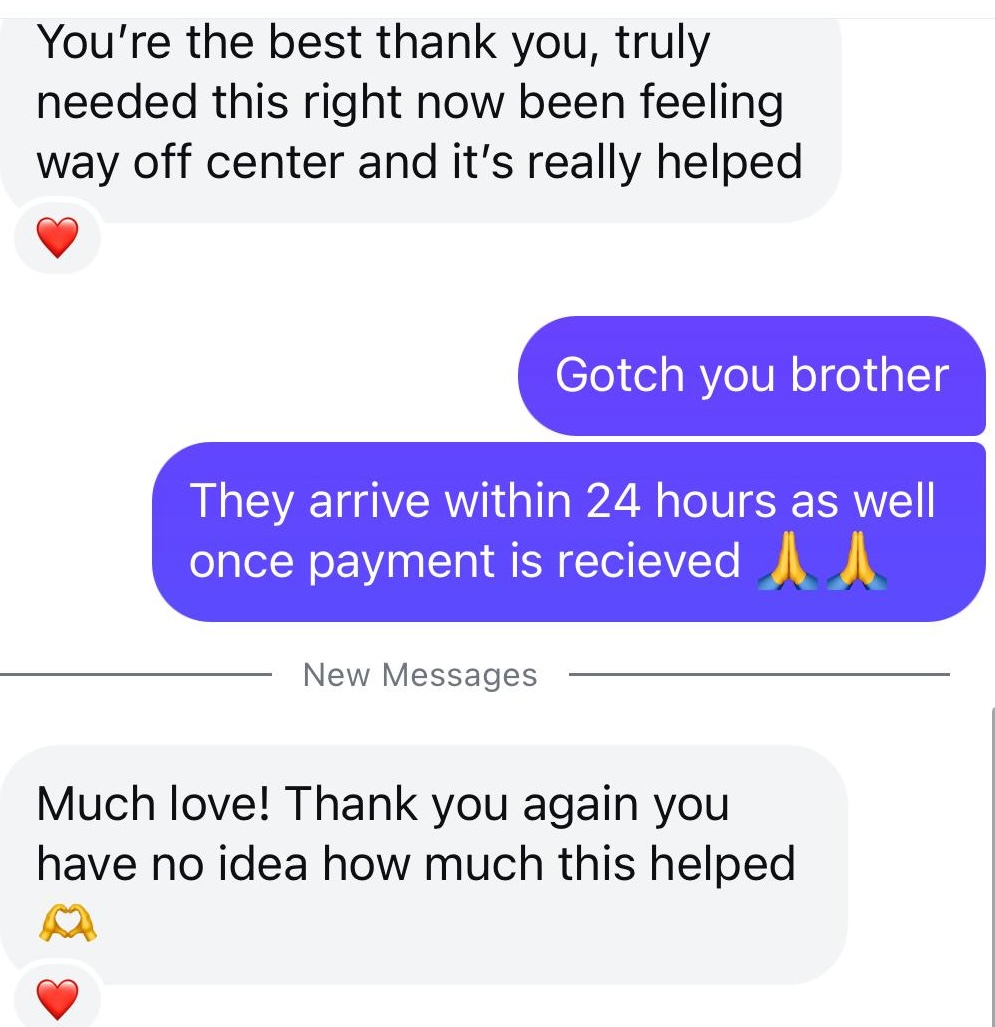 A customer thanks Liam for his support