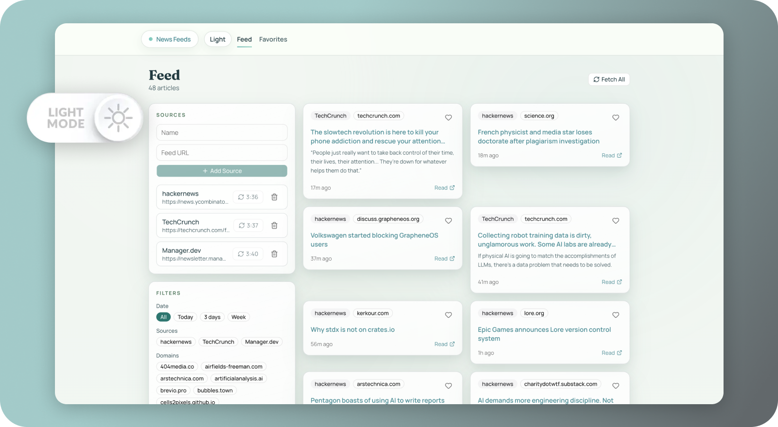 News agent interface, light mode