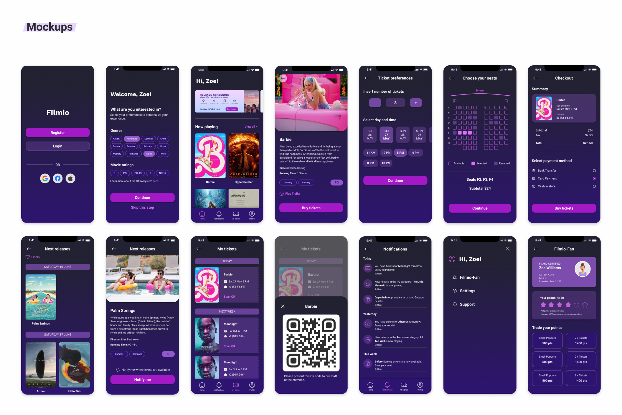 Hifi Mockups, fourteen mobile screens