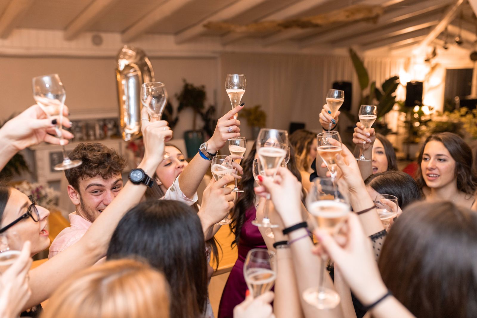 Champagne toast among friends celebrating together