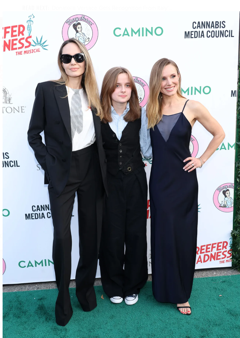 Angelina Jolie and Kristen Bell under CAMINO logo