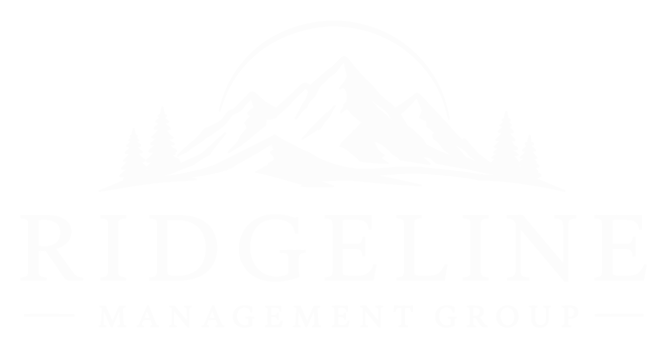 Ridgeline company name in bold white uppercase letters on transparent background.