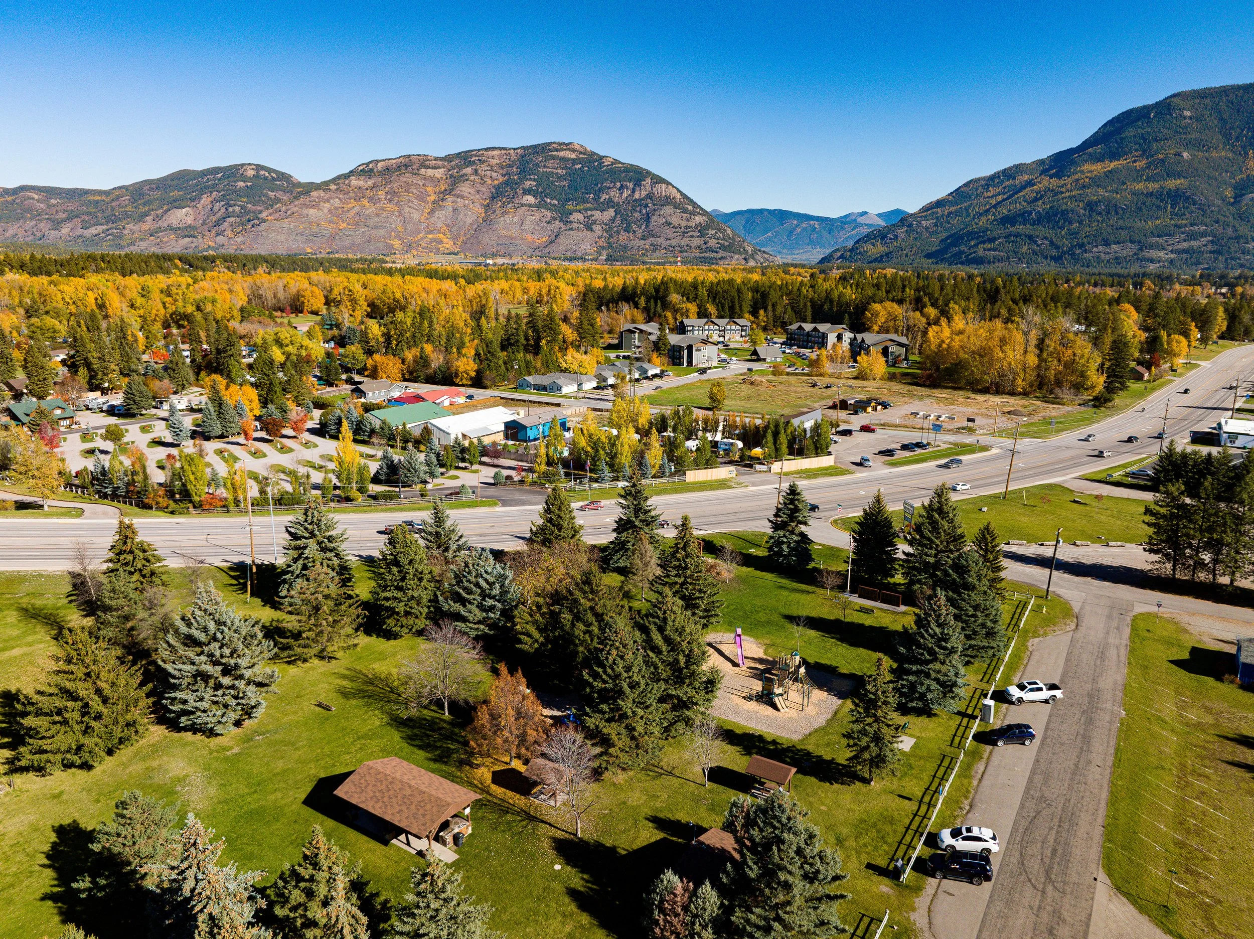 Aerial photo of Columbia Falls, Montana.