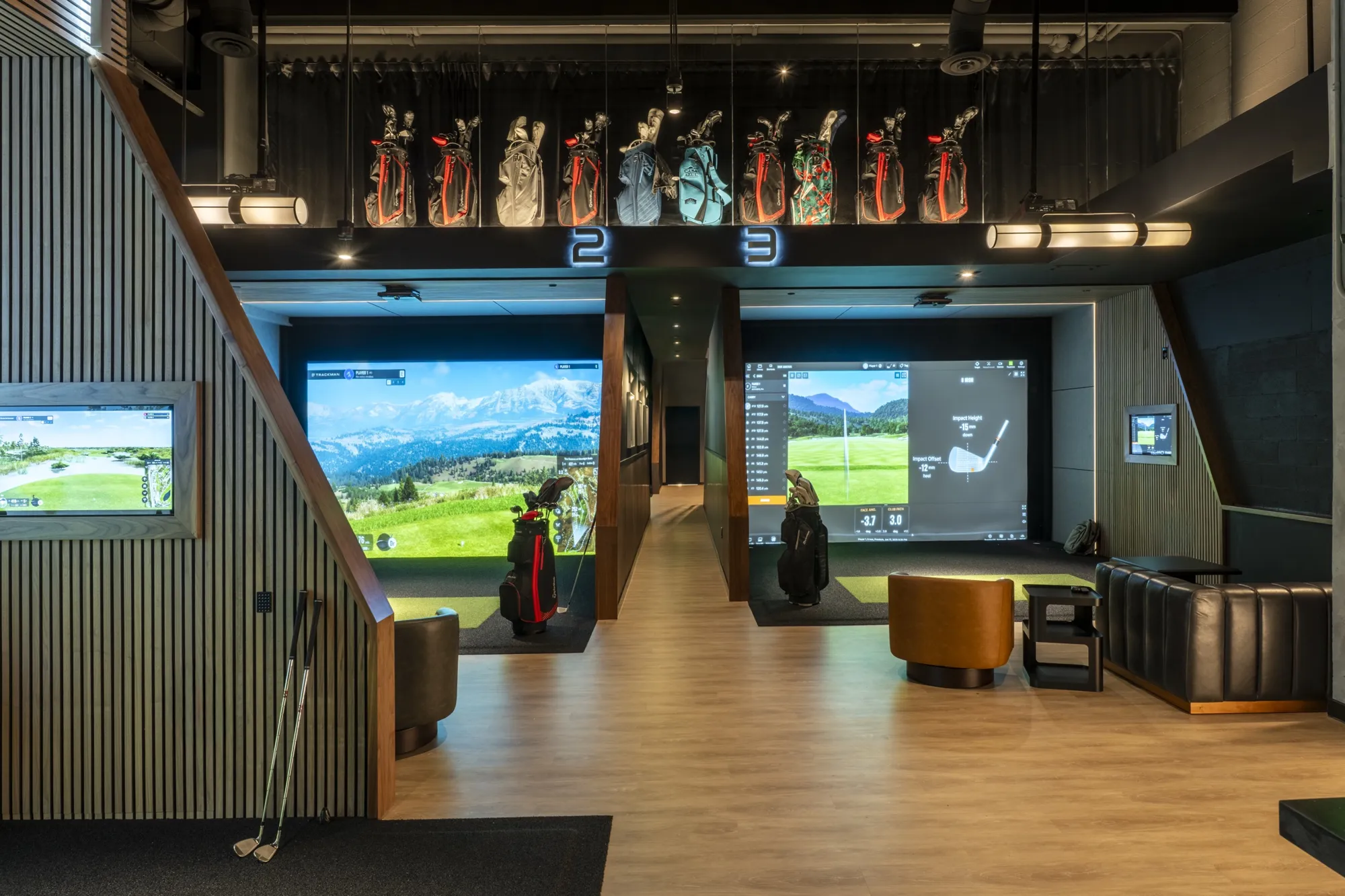 The bays at The Tips, with members' bags racked above