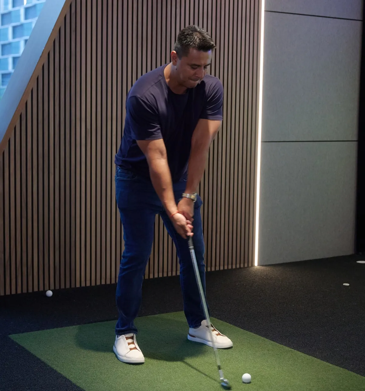 Golfer lining up a shot