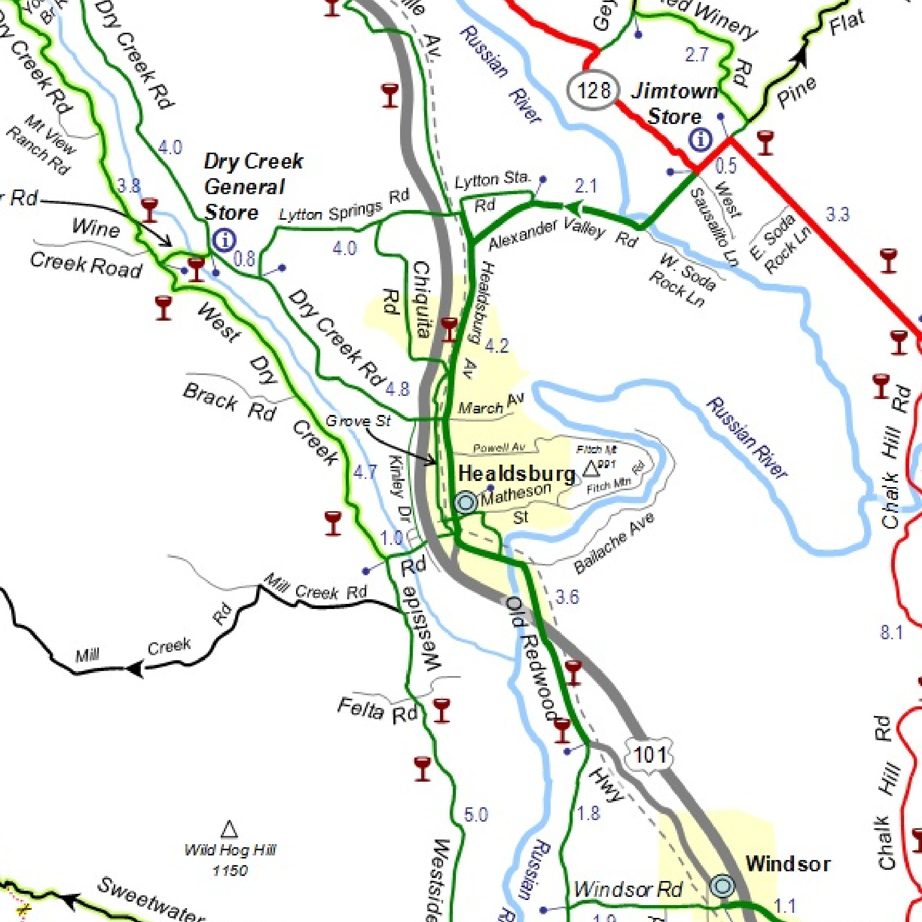 Sonoma Cycling Map