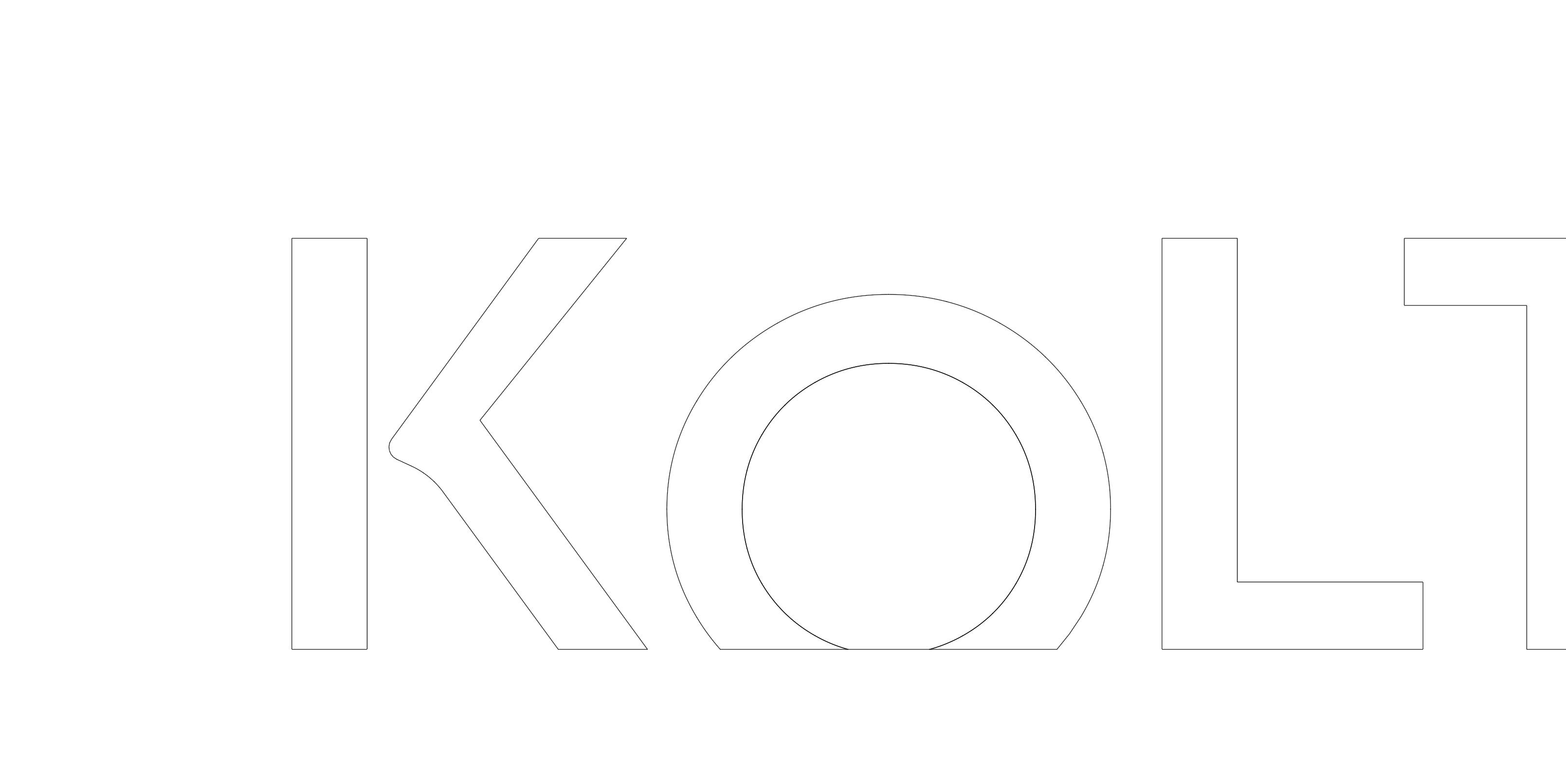 Close-up of the Koltin wordmark construction by Lunalunares, showing thin outline typography, geometric letterforms, and a minimal visual identity development process.