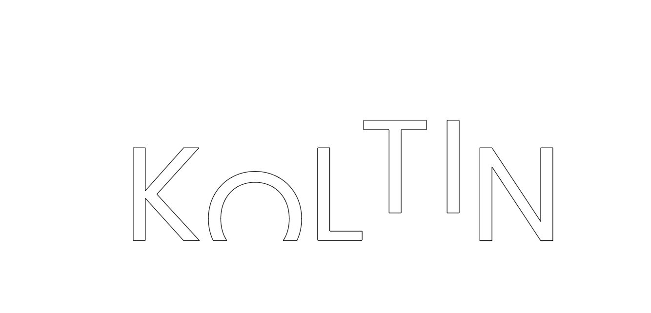 Minimal outline logo for the Koltin branding project by Lunalunares, featuring a centered geometric wordmark with thin linear construction on a white background.