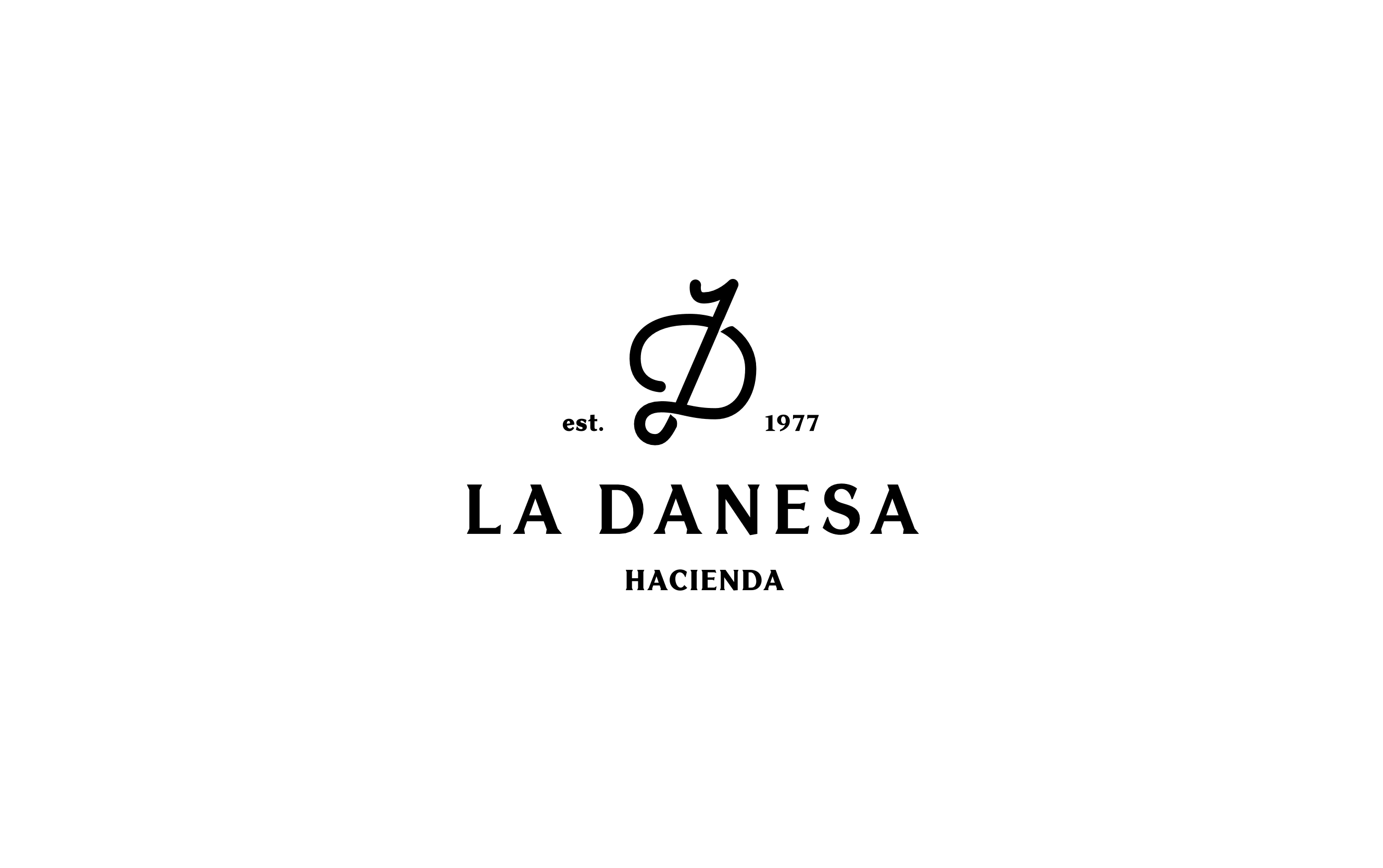 Typographic logo design for La Danesa Hacienda by Lunalunares, featuring an elegant monogram, serif wordmark, establishment year, and refined farmhouse identity system.