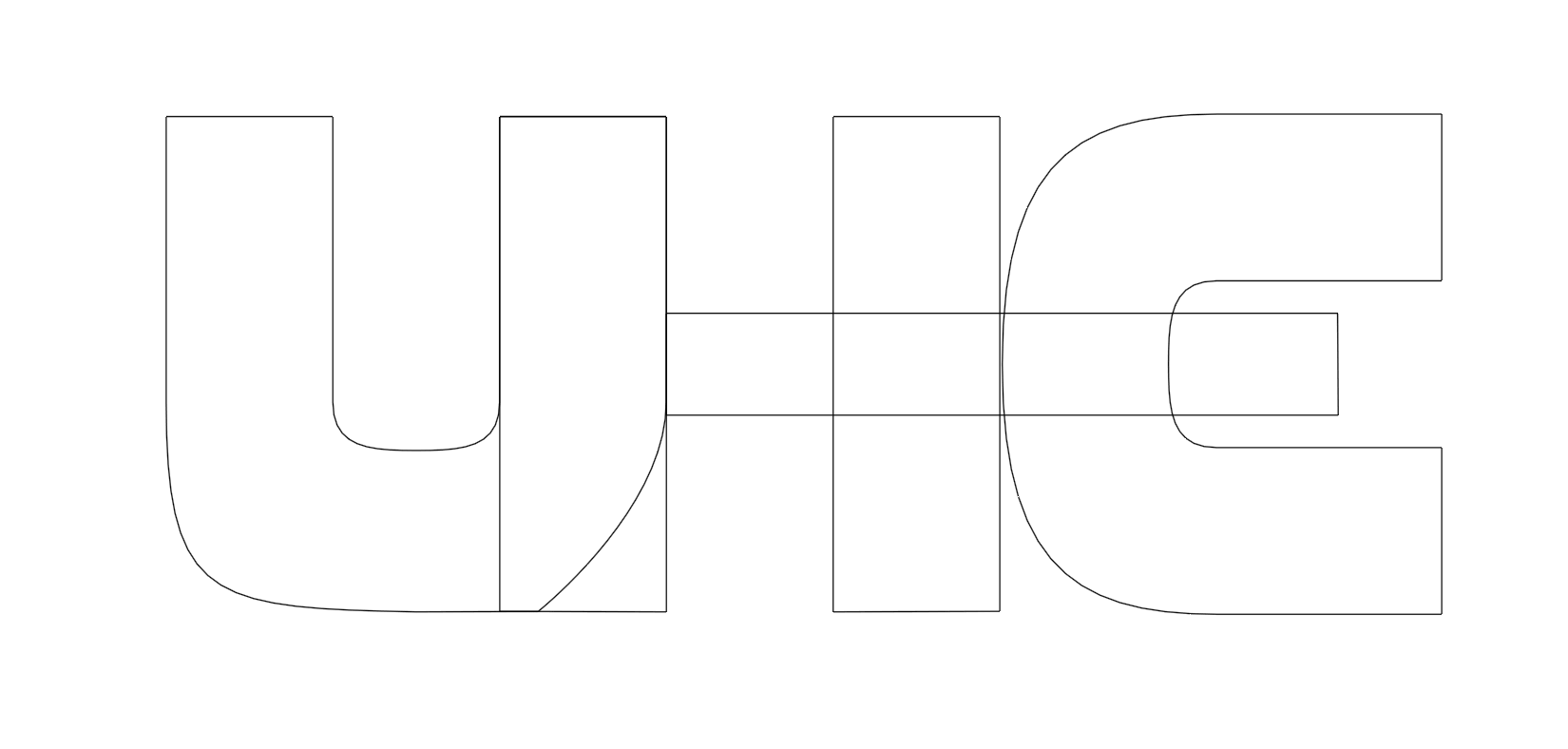 U-Hemisferios monogram construction by Lunalunares, showing the UHE symbol built from geometric shapes, curves, and modular proportions.