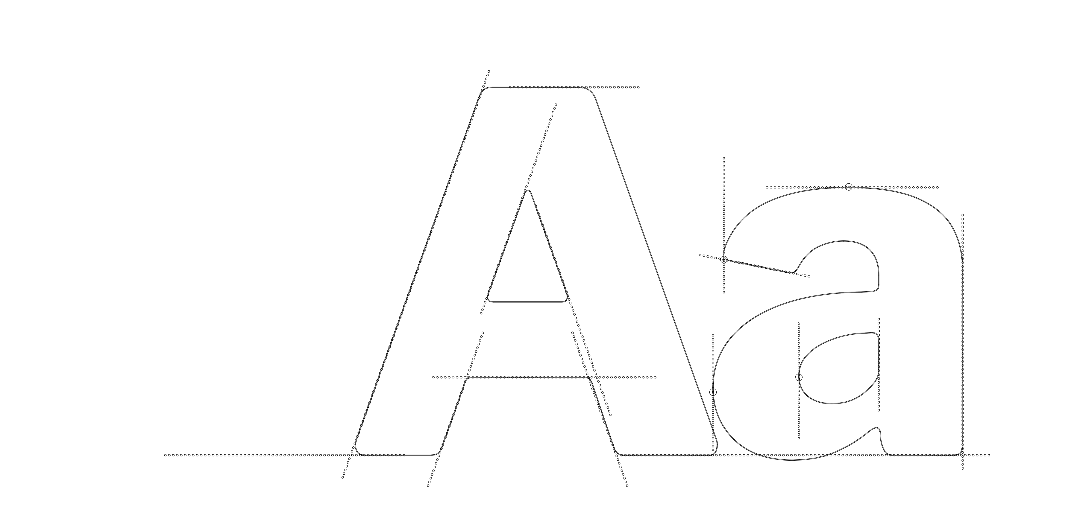 Typography construction detail for Universidad de los Hemisferios by Lunalunares, showing geometric letterform development, outline guides, and custom type refinement.