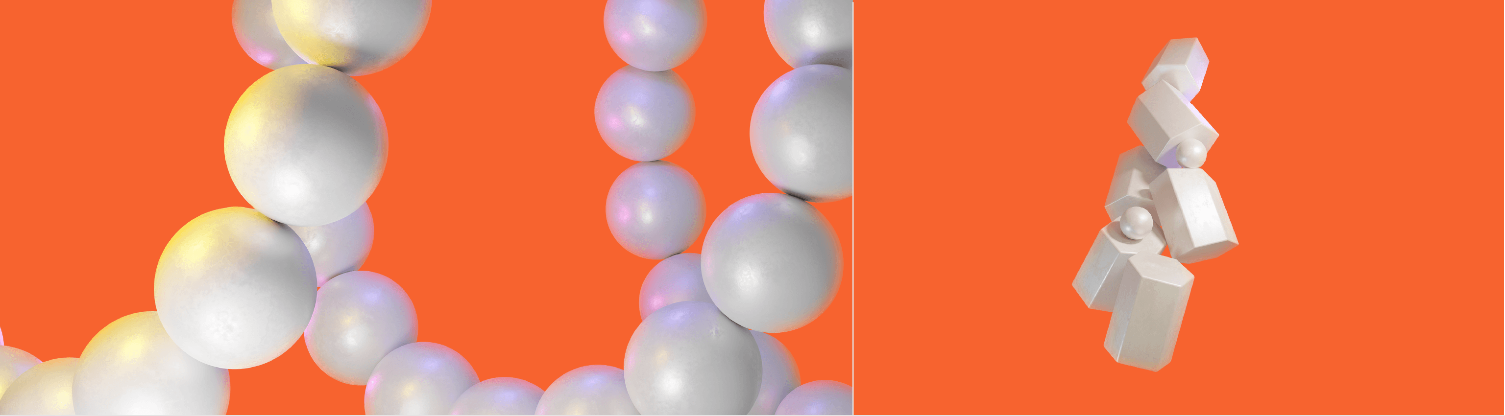 3D brand visuals for U-Hemisferios by Lunalunares, featuring metallic spheres, abstract geometric objects, and orange institutional backgrounds for the visual identity system.