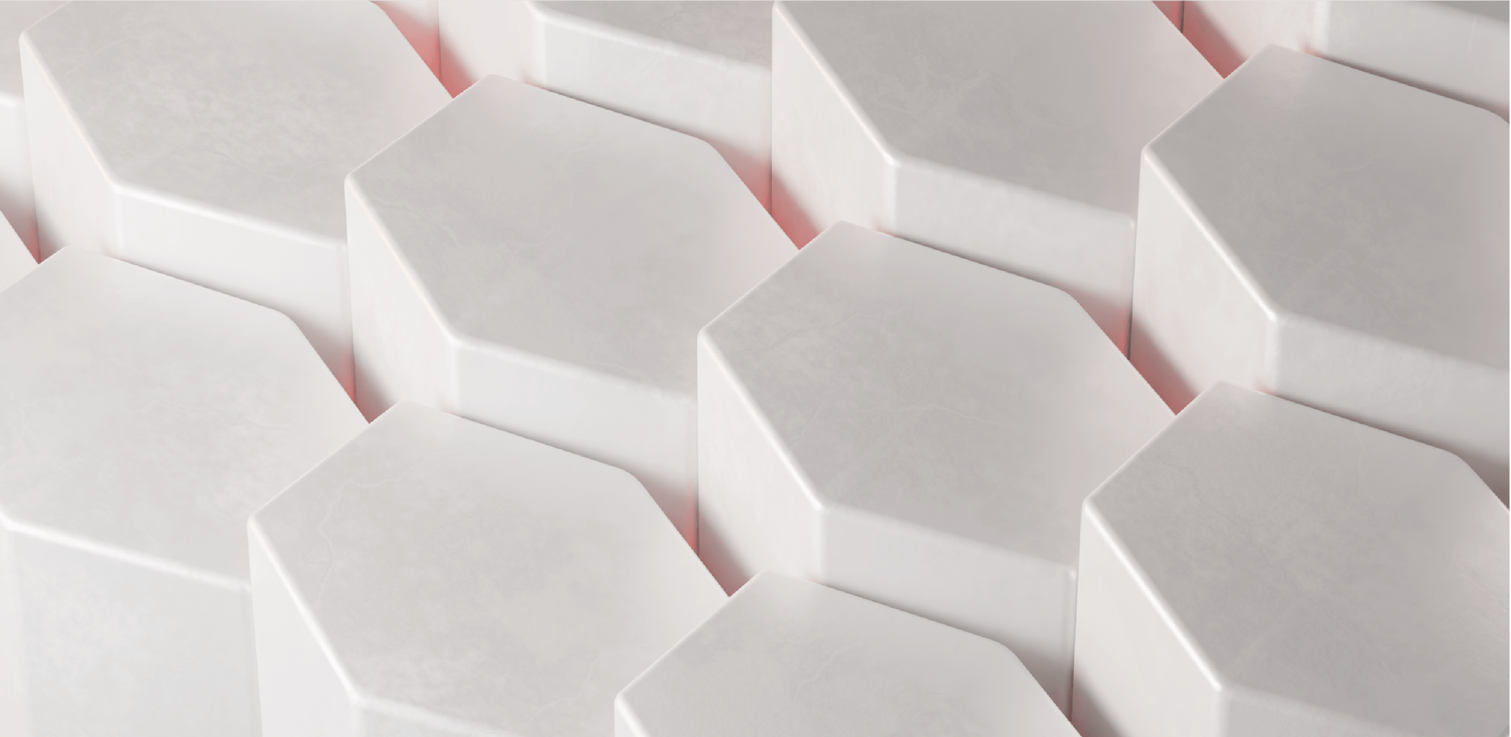 White 3D modular texture for Universidad de los Hemisferios by Lunalunares, showing soft hexagonal forms used as part of the institutional visual language.