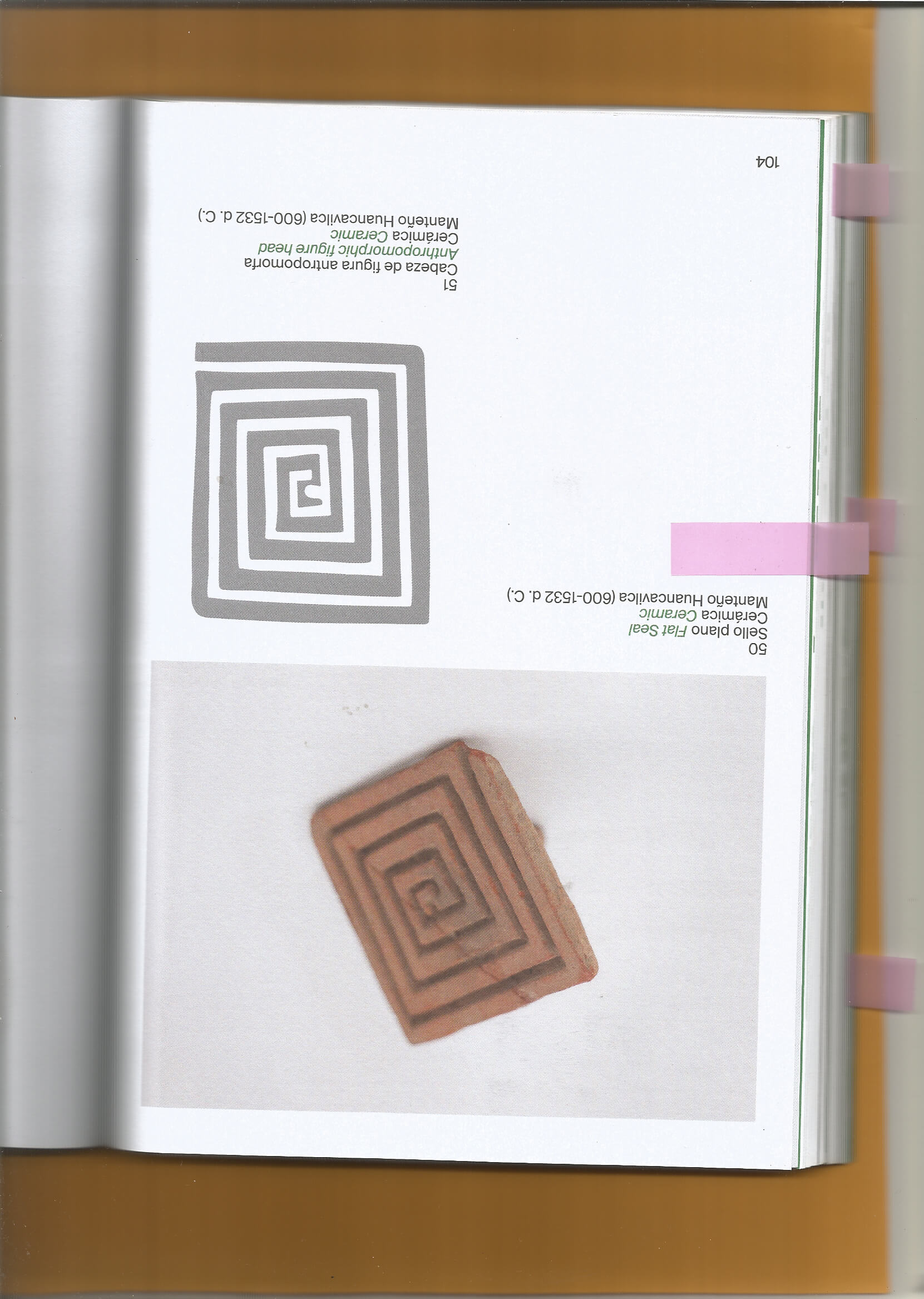 Mullu visual inspiration by Lunalunares featuring a Manteño Huancavilca ceramic flat seal with spiral motif, used as reference for symbolic pattern development.