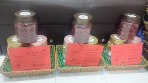 Volunteers preparing festive gift hampers