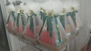 Community volunteers packing festive supplies