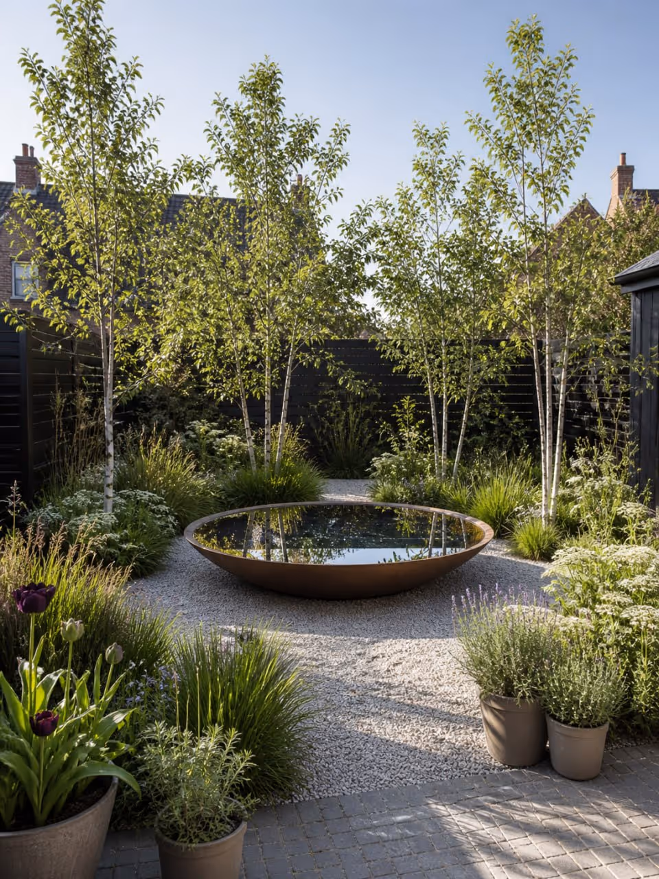 Low-maintenance courtyard-style garden designed by StudioTeli