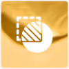 White hand icon pressing or interacting with a square button on a golden background.