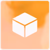 White 3D cube icon on an orange gradient background.