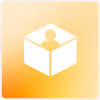 White icon of a person inside an open box on a gradient orange background.