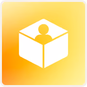 White icon of a person inside an open box on an orange-to-yellow gradient background.