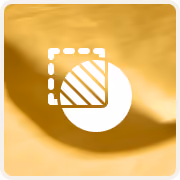 Icon of a partial circle with striped quadrant overlapping a dotted square on a golden background.