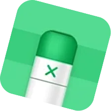 Green and white marker with green cap and an X on its body on a green rounded square background.