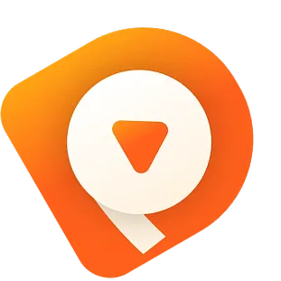 Orange rounded icon with a white circle and downward-pointing triangle inside.