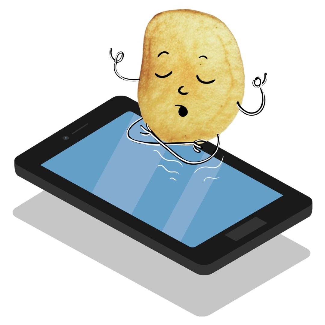 Potato relaxing on a phone screen