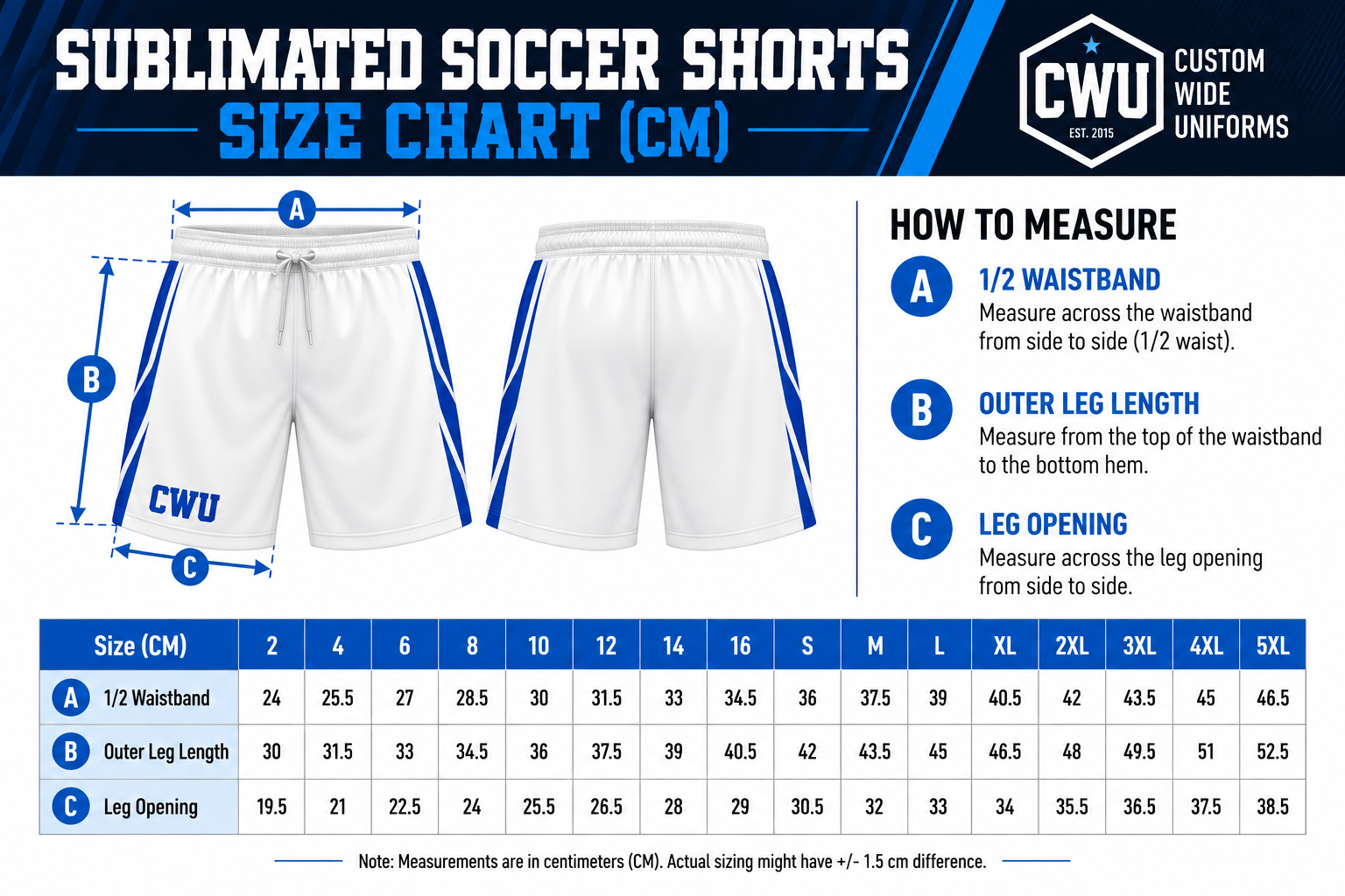 Youth Athletic Cut Soccer Uniform Sizing Chart - Desktop