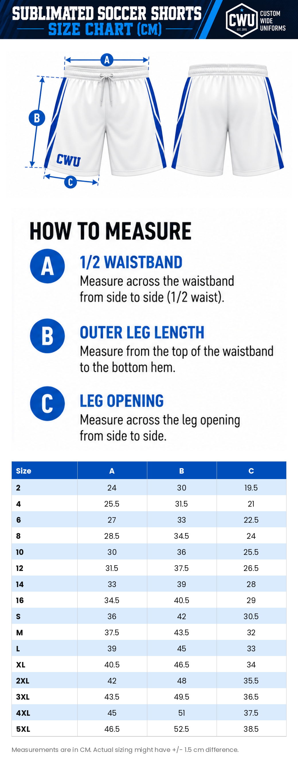Youth Athletic Cut Soccer Uniform Sizing Chart - Mobile