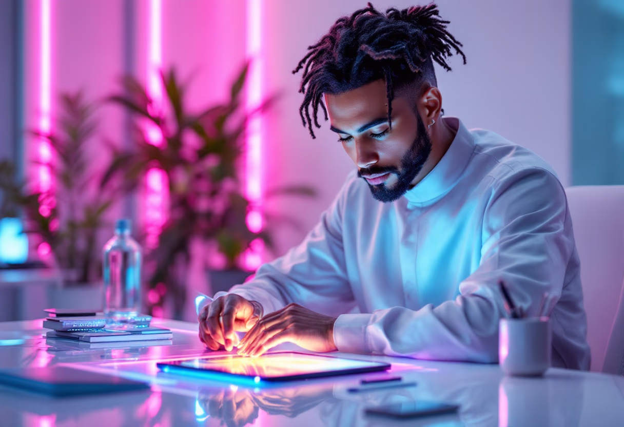 image of a person working on a computer in an office setting (for a mobility and transportation)
