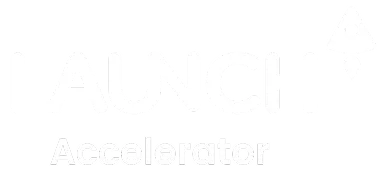 Launch Accelerator logo with stylized rocket icon above text.