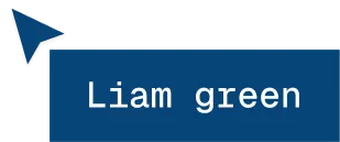 Blue arrow pointing to a dark blue rectangle with the text Liam green in white.