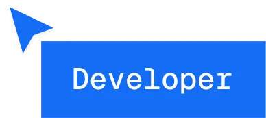 Blue arrow pointing left above a blue rectangle with the word Developer inside.