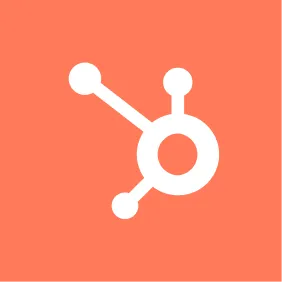 HubSpot logo with white connected nodes on an orange background.