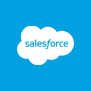 Salesforce company logo with the word inside a white cloud on blue background.